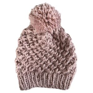 Cozy Handmade Knit Pom-Pom Beanie - pale pink